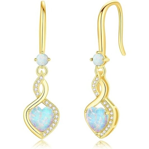Heart Infinity Dangle Drop Silver Gemstone Earrings Yellow Gold Oct.-Opal